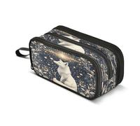 Astuccio portamatite a 3 scomparti, con volpe mistica, colore bianco, per la scuola, portatile, per ragazze e ragazzi, Volpe Mistica Bianca, Taglia unica