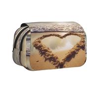 Astuccio portamatite a forma di cuore romantico da spiaggia, con scomparti multipli, grande capacità, astuccio portatile per trucchi per uomini e donne