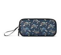 Astuccio portamatite a profilo sottile blu tartaruga retrò per ragazze | Astuccio con passanti elastici per penne, stampa all-over, per ufficio, 2 l, 2 x 8,54 x 4,33 pollici, 155,9 g