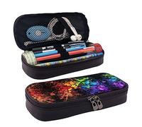 Astuccio portamatite, astuccio in pelle di grande capacità, carino cartone animato bulldog borsa per il trucco per donne e uomini, Graffiti farfalla, Taglia unica