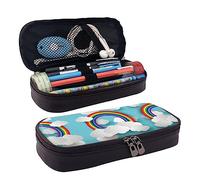 Astuccio portamatite, astuccio in pelle di grande capacità, carino cartone animato bulldog borsa per il trucco per donne e uomini, Nuvole arcobaleno., Taglia unica
