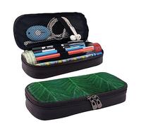Astuccio portamatite, astuccio in pelle di grande capacità, grazioso astuccio per trucchi con tartaruga marina, per donne e uomini, Foglia verde., Taglia unica