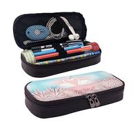 Astuccio portamatite, astuccio in pelle di grande capacità, grazioso astuccio per trucchi con tartaruga marina, per donne e uomini, Coppia Cigni, Taglia unica