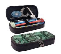 Astuccio portamatite, astuccio in pelle di grande capacità, grazioso sfondo con faro, borsa per il trucco per donne e uomini, Polpo verde., Taglia unica