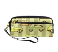 Astuccio portamatite, astuccio portapenne con autobus e auto, in pelle PU, con cerniera, per ragazzi e ragazze, per scuola e ufficio