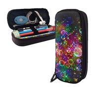Astuccio portamatite colorato con stelle arcobaleno grande capacità astuccio in pelle astuccio portatile con cerniera per organizer da ufficio, Nero , Taglia unica