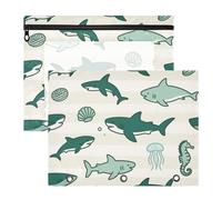 Astuccio portamatite con cerniera portapenne per formato A4, confezione da 2 pezzi, per insegnanti, classe, oceano, animali, pesci, squalo, verde, beige