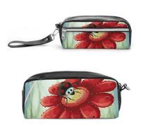 Astuccio portamatite con fiore di coccinella, grande capacità, astuccio in pelle con cerniera, piccola borsa per trucco portatile, organizer per forniture per ufficio, per donne e uomini
