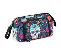 Astuccio portamatite con motivo teschio del giorno della morte, grande capacità, astuccio con cerniera per la scuola dei bambini, Multicolore, Taglia unica, moderno