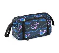 Astuccio portamatite con onde blu balena fluorescente grande capacità ragazza astuccio portatile per ragazze forniture per la scuola superiore