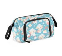 Astuccio portamatite con scimmietta in stile cartone animato bianco latte Chritmas blu organizer grande capacità astuccio multifunzionale per ragazzi liceo