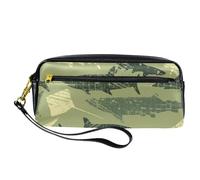 Astuccio portamatite, con squali militari grunge e razze, astuccio in pelle PU con cerniera, per ragazzi e ragazze, per scuola e ufficio