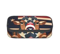 Astuccio portamatite con stampa di cervi con bandiera americana, borsa portatile da viaggio, borsa da viaggio per donne, Nero , Taglia unica, Astuccio per trucchi