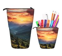 Astuccio portamatite con stampa di rose rosse, carino, in piedi, astuccio retrattile, astuccio per cancelleria, Tramonto Montagna, Taglia unica, Portamonete
