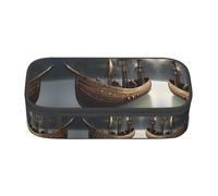 Astuccio portamatite con stampa nordica nave pirata, grande capacità, astuccio multiuso per trucco con cerniera, Nero , Taglia unica, Beauty case