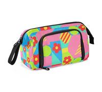 Astuccio portamatite da viaggio di grande capacità, con motivo geometrico, fiori rossi, con fessura per cosmetici per bambini