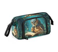 Astuccio portamatite di grande capacità, astuccio portapenne, astuccio per cosmetici, regalo per ufficio, scuola, adolescente, ragazza, ragazzo, misterioso, gufo, foresta, Misteriosa foresta di gufi