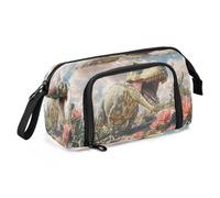 Astuccio portamatite di grande capacità, astuccio portapenne, borsetta per cosmetici, regalo per ufficio, scuola, adolescenti, ragazze, ragazzi, dinosauri, fiori, Dinosauro Fiore, Taglia unica