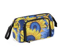 Astuccio portamatite di grande capacità, con girasoli nei colori blu e giallo, astuccio per cancelleria, per scuola, università, ufficio, per adolescenti, adulti e studenti, Girasoli nei colori blu e