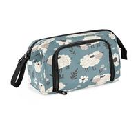 Astuccio portamatite di grande capacità, con pecora su foglie blu, astuccio per cancelleria per ufficio e scuola, Multicolore, Zaino per la scuola