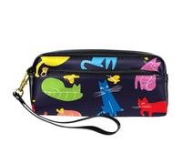 Astuccio portamatite, divertente motivo gatti che giocano con farfalle, astuccio in pelle PU con cerniera, per ragazzi e ragazze, per la scuola e l'ufficio