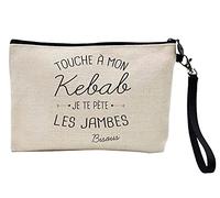Astuccio portamatite e trucco in lino stampato citazione Touche a my kebab je te scoregge le gambe ref 250