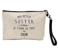 Astuccio portamatite e trucco lino stampato citazione Ma piccola sorella d'amore ti amo con tutto il mio cuore rif 293