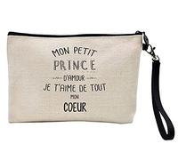 Astuccio portamatite e trucco lino stampato citazione My Little Prince Love je t'aime de tout mon coeur ref 284