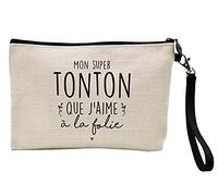 Astuccio portamatite e trucco lino stampato citazione My Super Tonton que je aime a la follia Ref 524
