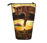 Astuccio portamatite, grazioso astuccio in piedi, astuccio retrattile, borsa organizer per cancelleria con bandiera di Porto Rico, Leopardo divertente, Taglia unica, Ewfffd