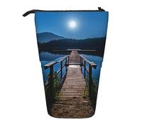 Astuccio portamatite, grazioso astuccio per matite retrattile, borsa organizer per cancelleria con ananas tropicale, Cavalletto in legno vicino all'acqua, Taglia unica, Ewfffd