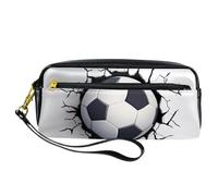 Astuccio portamatite, motivo: calcio che vola attraverso le crepe del muro, astuccio portapenne in pelle PU con cerniera, per ragazzi e ragazze, forniture per la scuola e l'ufficio
