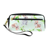 Astuccio portamatite, piccolo coniglietto e piante, astuccio in pelle PU con cerniera, per ragazzi e ragazze, per scuola e ufficio