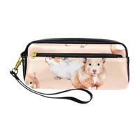 Astuccio portamatite, piccolo criceto rosso con mela fetta di mela, astuccio in pelle PU per cancelleria con cerniera per ragazzi ragazze scuola e ufficio forniture