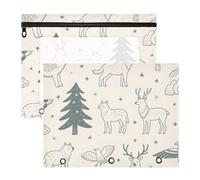 Astuccio portamatite portatile per raccoglitori a 3 anelli, confezione da 2 pezzi, per insegnanti, studenti, insegnanti, pini, animali, cervi, verde scuro, beige