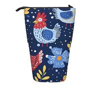 Astuccio portamatite telescopico a forma di gallina in piedi con fiore e gallo, astuccio per cosmetici, organizer per cancelleria per scuola, ufficio, viaggi