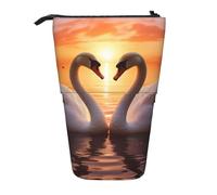 Astuccio portamatite telescopico con cigni che nuotano sul lago in piedi al tramonto, astuccio telescopico per cosmetici, organizer per cancelleria per scuola, ufficio, viaggi
