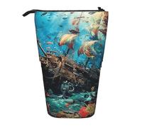 Astuccio portamatite telescopico con disegno di naufragio sotto il mare, astuccio telescopico per cosmetici, cancelleria per scuola, ufficio, viaggi