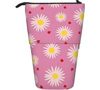 Astuccio portamatite telescopico con margherite primaverili graziose signore fiori selvatici petali bianchi astuccio telescopico grande capacità stampa astuccio portatile in piedi per ufficio,