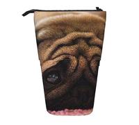 Astuccio portamatite telescopico con stampa di Cry Pug con carlino, astuccio per matite e cosmetici, per donne e uomini, Nero , Taglia unica