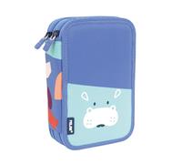 Astuccio portapenne a 2 ripiani Milan Fun Animals con 2 gomme temperino matita penna a capsula righello 12 matite colorate e 18 pennarelli - Blu/Turchese