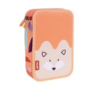 Astuccio portapenne a 2 ripiani Milan Fun Animals con 2 gomme temperino matita penna a capsula righello 12 matite colorate e 18 pennarelli - Arancione/Beige
