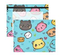 Astuccio portapenne a 3 fori per raccoglitori a 3 anelli, confezione da 2 articoli per insegnanti, forniture per aule scolastiche, cartoni animati, animali infantili, carino blu