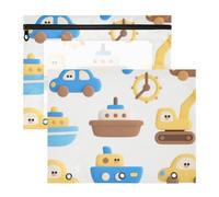 Astuccio portapenne a 3 fori per raccoglitori a 3 anelli, confezione da 2 pezzi, per studenti, casa, carino, cartone animato, colorato, navi e auto, Bolsa per lapices