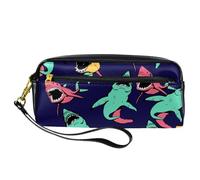 Astuccio portapenne a bocca larga con squalo arrabbiato, in pelle PU, con cerniera, per ragazzi e ragazze, per scuola e ufficio