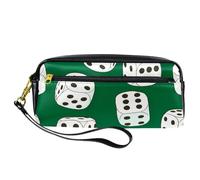 Astuccio portapenne a sei lati con dadi su sfondo verde, in pelle PU, con cerniera, per ragazzi e ragazze, per scuola e ufficio