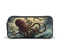 Astuccio portapenne ad alta capacità, con motivo a onde e marinai con mostro di polpo e nave, astuccio per cancelleria, organizer per cosmetici, per uomini e donne, Stile:, 22*12*5cm, MHXYZHW