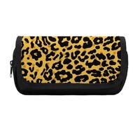 Astuccio portapenne ad alta capacità, in pelle di animale, con stampa leopardata e ghepardo, giallo, borsa per il trucco da viaggio portatile, astuccio multifunzionale per ufficio con 2 scomparti