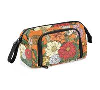 Astuccio portapenne arancione con fiori dalia gardenia gladiolus grande capacità carino materiale scolastico con fessura astuccio con cerniera per studenti universitari