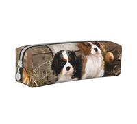 Astuccio portapenne cilindrico portatile con cerniera in pelle, borsa per cosmetici,Cuccioli di Cavalier King Charles Spaniel di piccola taglia